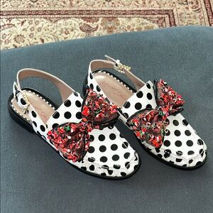 NWOT Polka Dot Slingback Sandals with Red Floral Bow